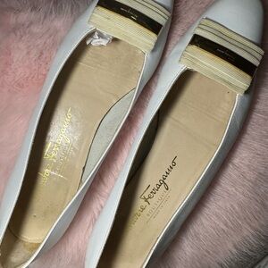 Salvatore Ferragamo Cream Flats with Gold Accents